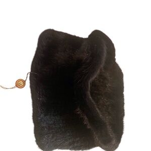 BERETTA ITALY BLACK KNITTED MINK FUR COLLAR HEAD BAND